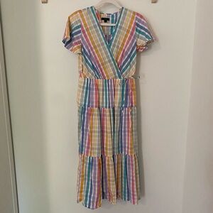 J. Crew Rainbow Gingham Faux Wrap Dress (EUC)